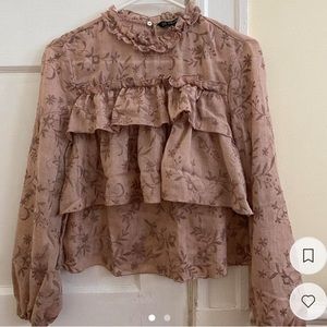 zara mauve ruffle triered long sleeve/blouse